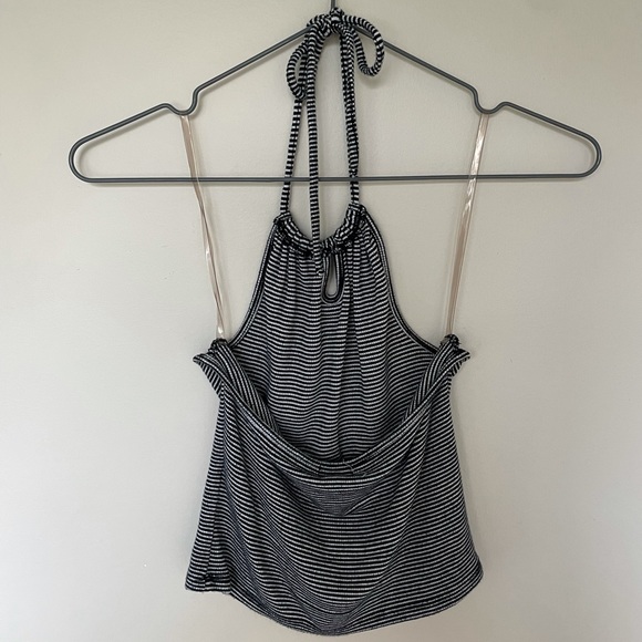 Garage Halter Cropped Top, Black and White Stripes - Picture 2 of 2